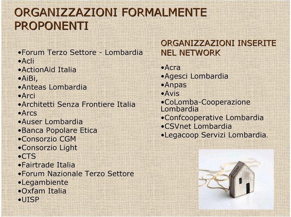 Italia Forum Nazionale Terzo Settore Legambiente Oxfam Italia UISP ORGANIZZAZIONI INSERITE NEL NETWORK Acra Agesci