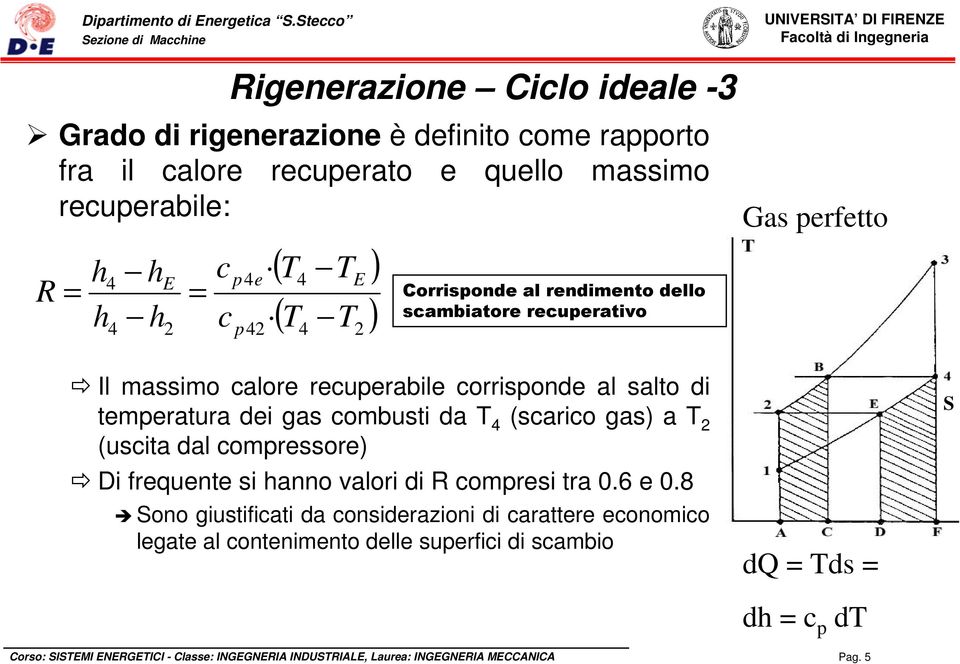 di temperatura dei gas combusti da 4 (scarico gas) a 2 (uscita dal compressore) Di frequente si hanno valori di R compresi tra 0.