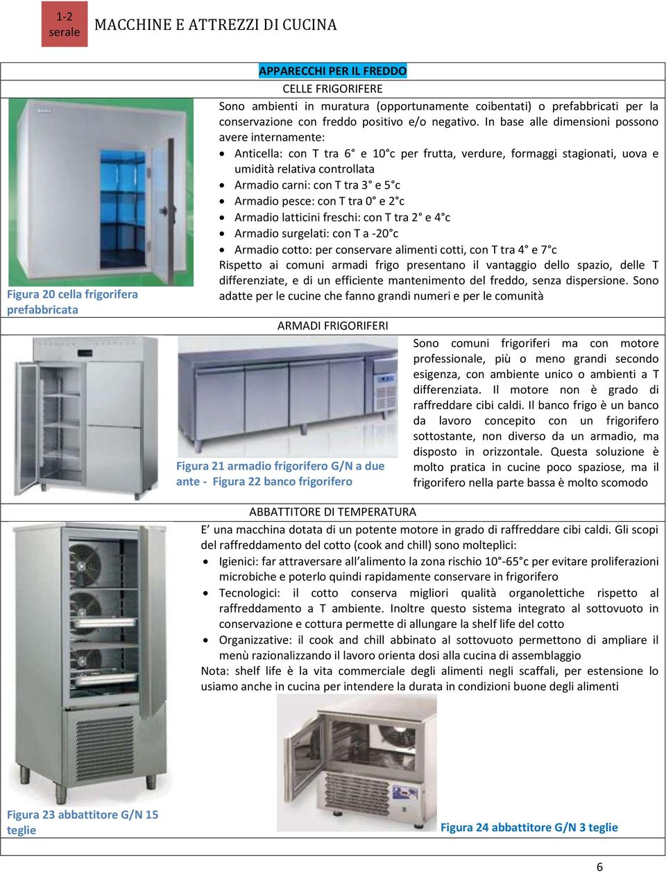 In base alle dimensioni possono avere internamente: Anticella: con T tra 6 e 10 c per frutta, verdure, formaggi stagionati, uova e umidità relativa controllata Armadio carni: con T tra 3 e 5 c