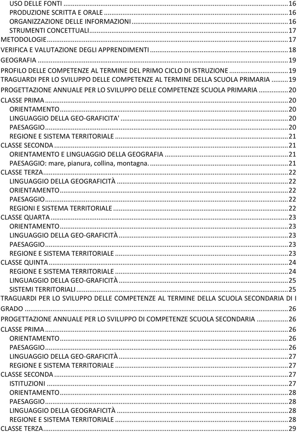 .. 19 PROGETTAZIONE ANNUALE PER LO SVILUPPO DELLE COMPETENZE SCUOLA PRIMARIA... 20 CLASSE PRIMA... 20 ORIENTAMENTO... 20 LINGUAGGIO DELLA GEO-GRAFICITA'... 20 PAESAGGIO.