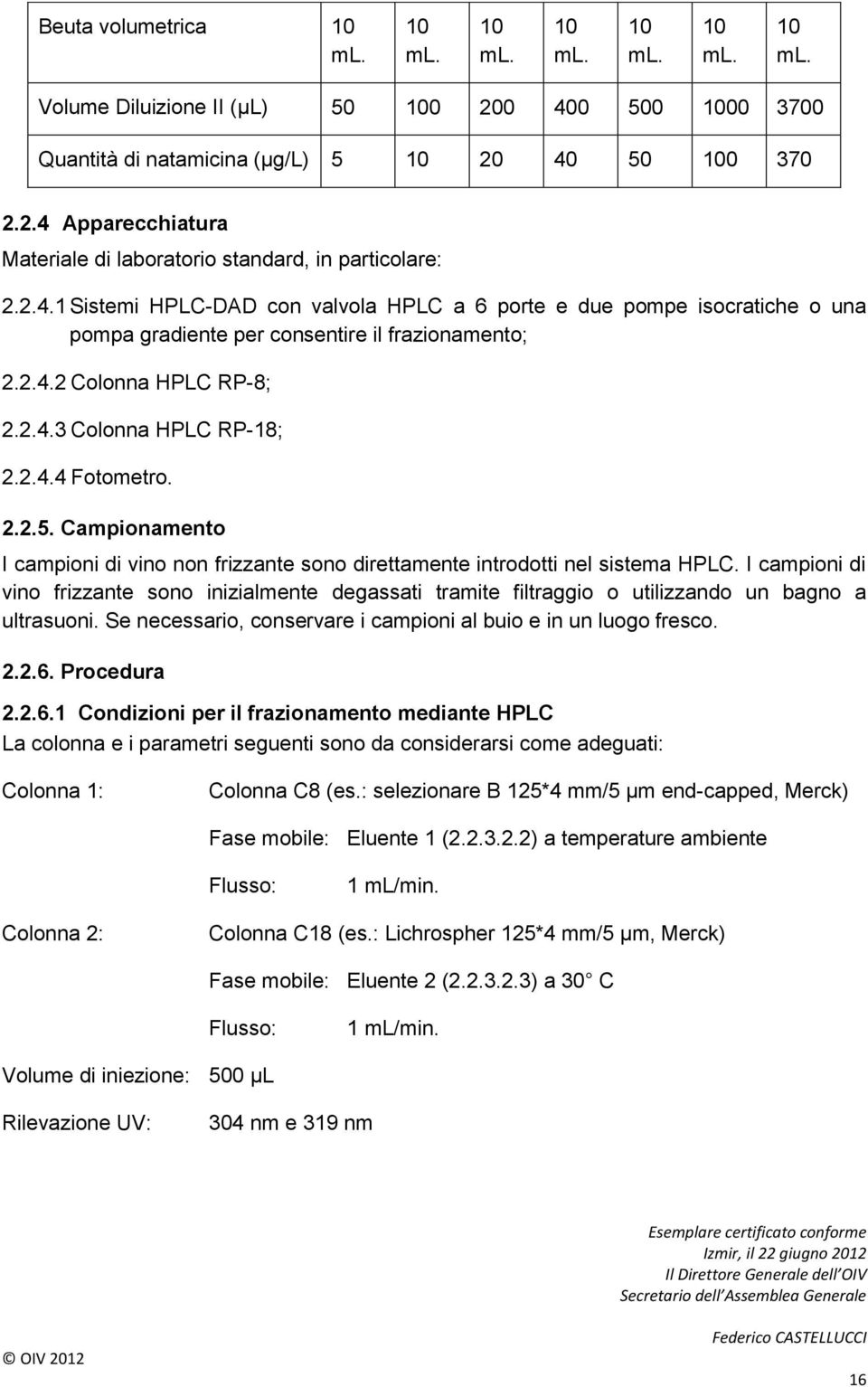 2.2.5. Campionamento I campioni di vino non frizzante sono direttamente introdotti nel sistema HPLC.