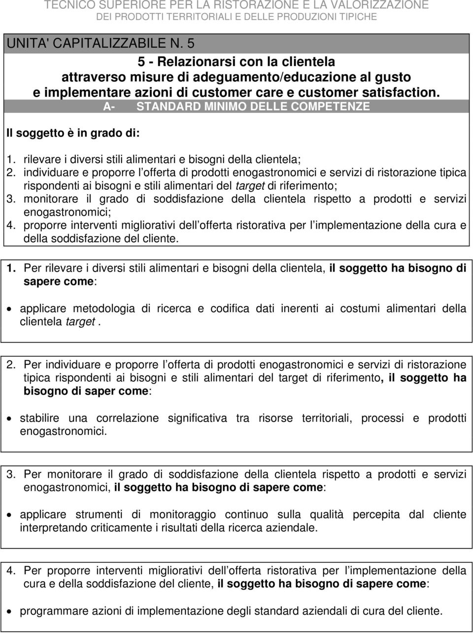 individuare e proporre l offerta di prodotti enogastronomici e servizi di ristorazione tipica rispondenti ai bisogni e stili alimentari del target di riferimento; 3.