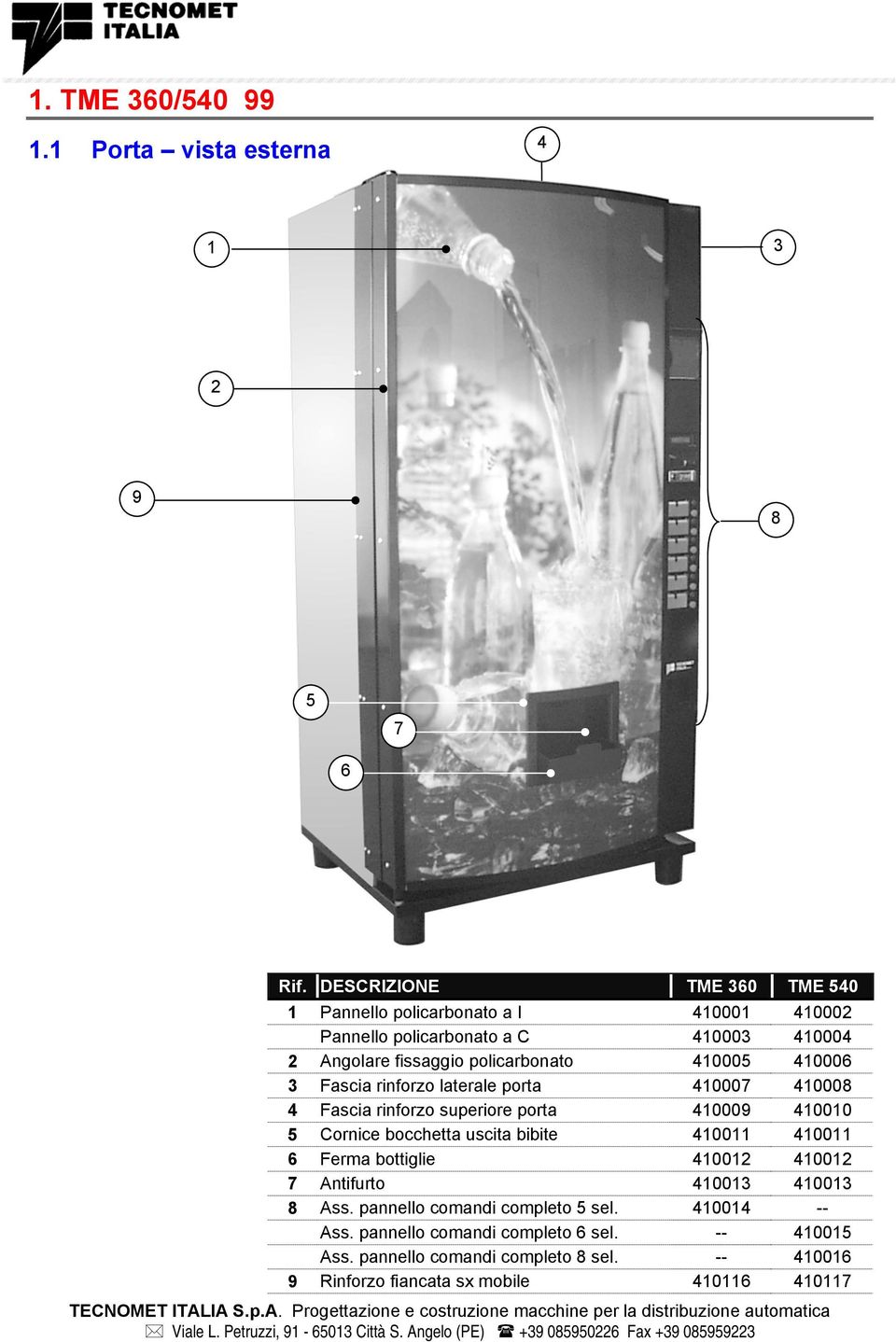 porta 000 000 Fascia rinforzo superiore porta 0009 000 Cornice bocchetta uscita bibite 00 00 Ferma bottiglie 00 00 Antifurto 00 00 Ass.