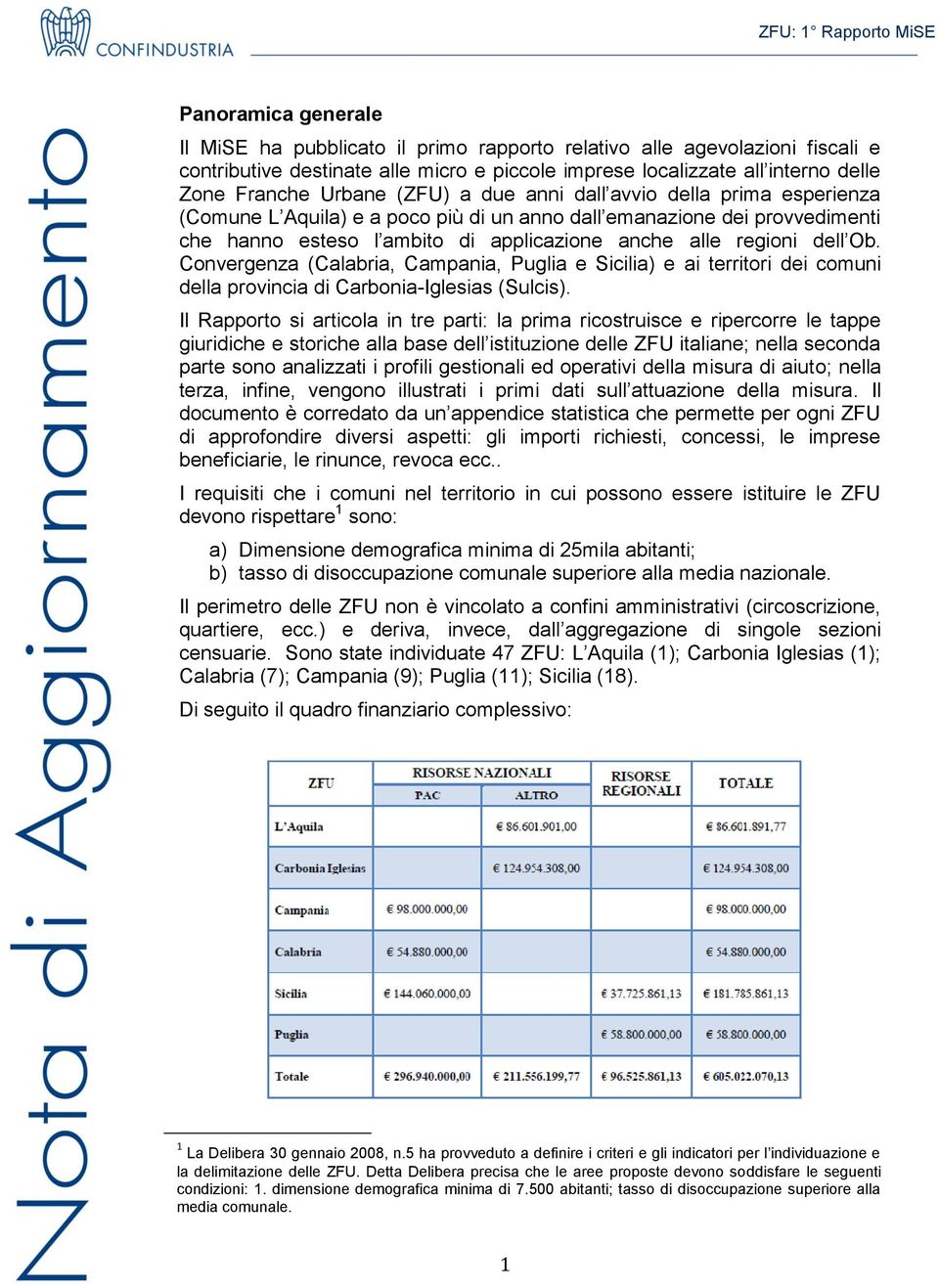 Convergenza (Calabria, Campania, Puglia e Sicilia) e ai territori dei comuni della provincia di Carbonia-Iglesias (Sulcis).