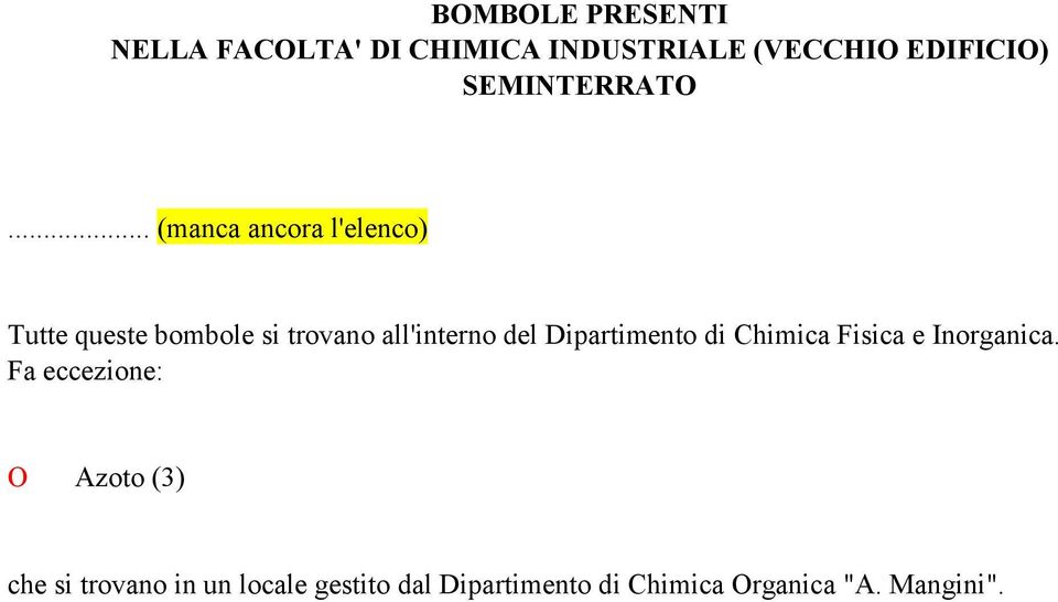 .. (manca ancora l'elenco) Tutte queste bombole si trovano all'interno del