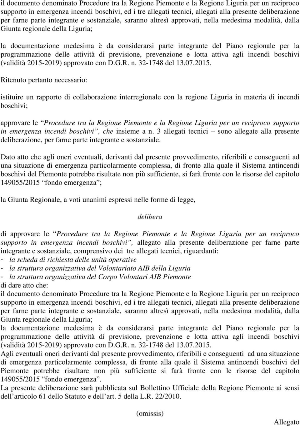 Piano regionale per la programmazione delle attività di previsione, prevenzione e lotta attiva agli incendi boschivi (validità 2015-