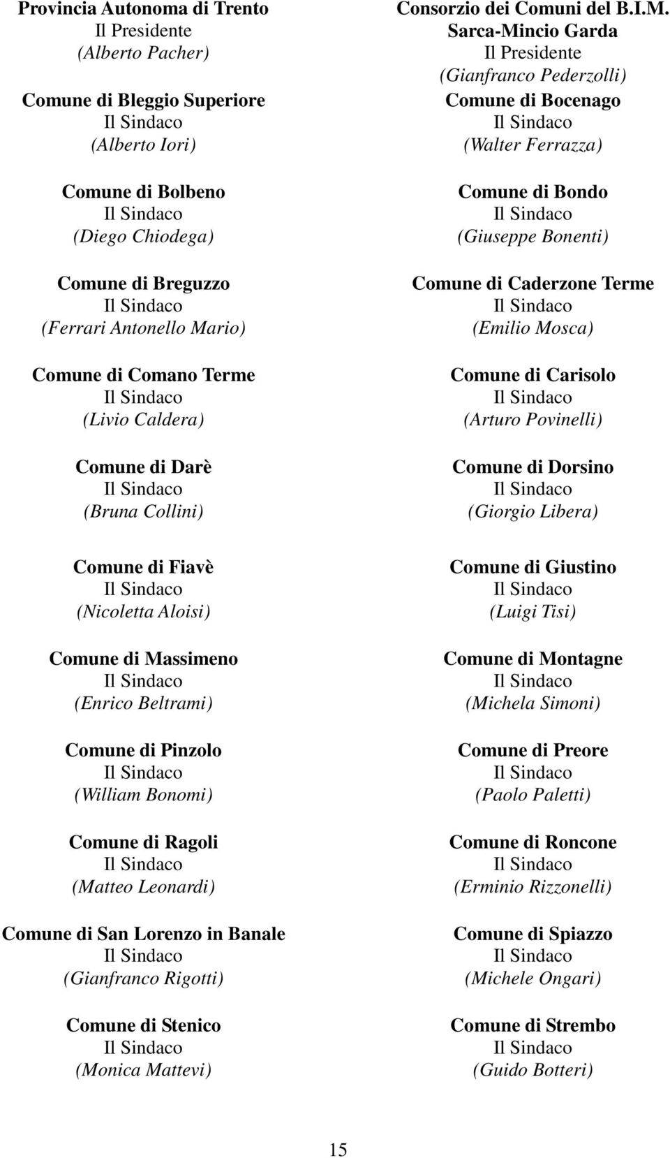 Comune di San Lorenzo in Banale (Gianfranco Rigotti) Comune di Stenico (Mo