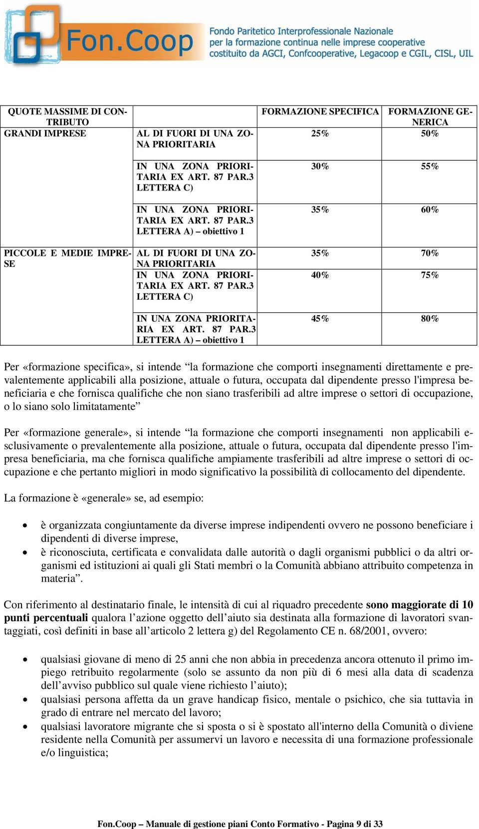 3 LETTERA A) obiettivo 1 FORMAZIONE SPECIFICA FORMAZIONE GE- NERICA 25% 50% 30% 55% 35% 60% PICCOLE E MEDIE IMPRE- SE AL DI FUORI DI UNA ZO- NA PRIORITARIA IN UNA ZONA PRIORI- TARIA EX ART. 87 PAR.