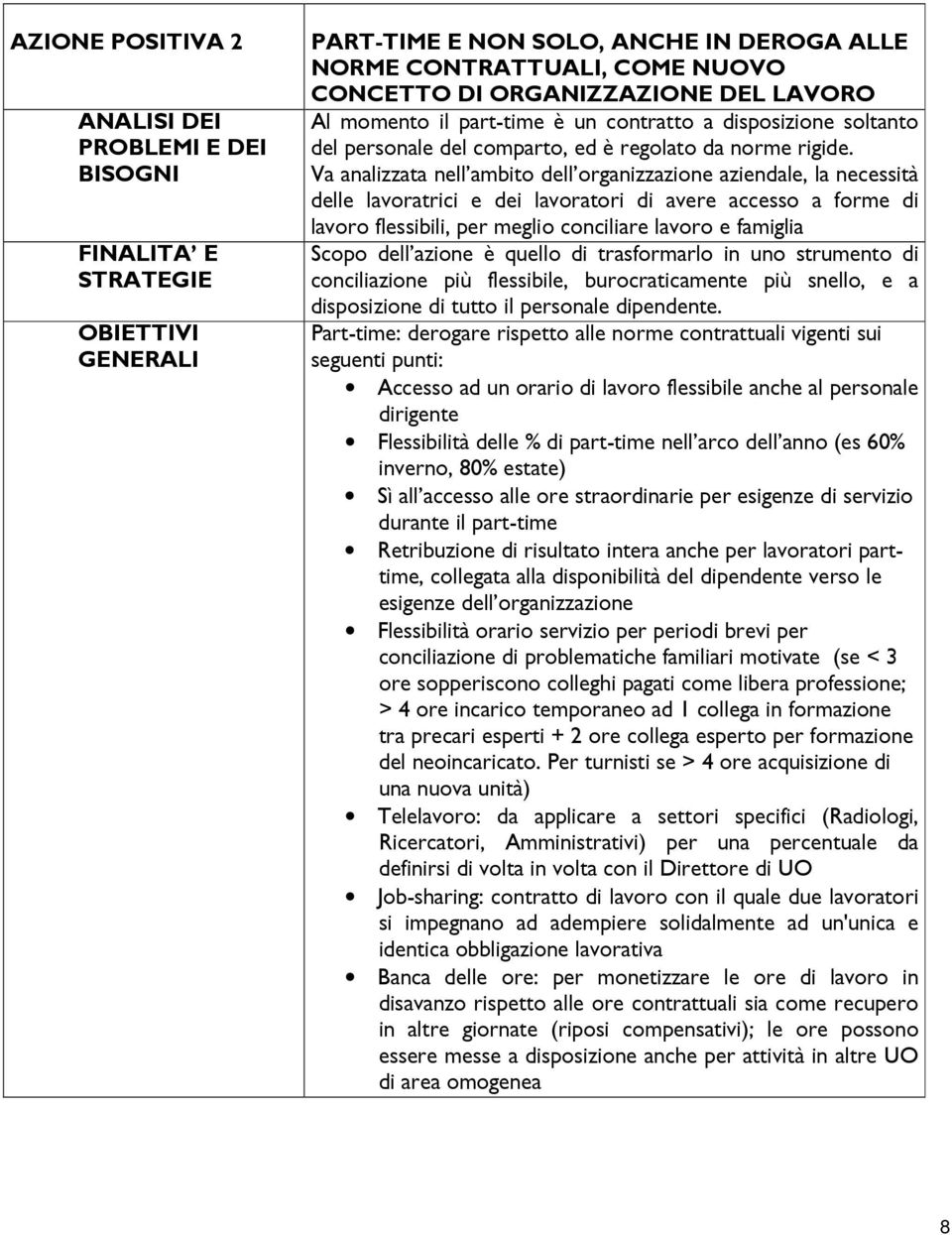 Va analizzata nell ambito dell organizzazione aziendale, la necessità delle lavoratrici e dei lavoratori di avere accesso a forme di lavoro flessibili, per meglio conciliare lavoro e famiglia Scopo