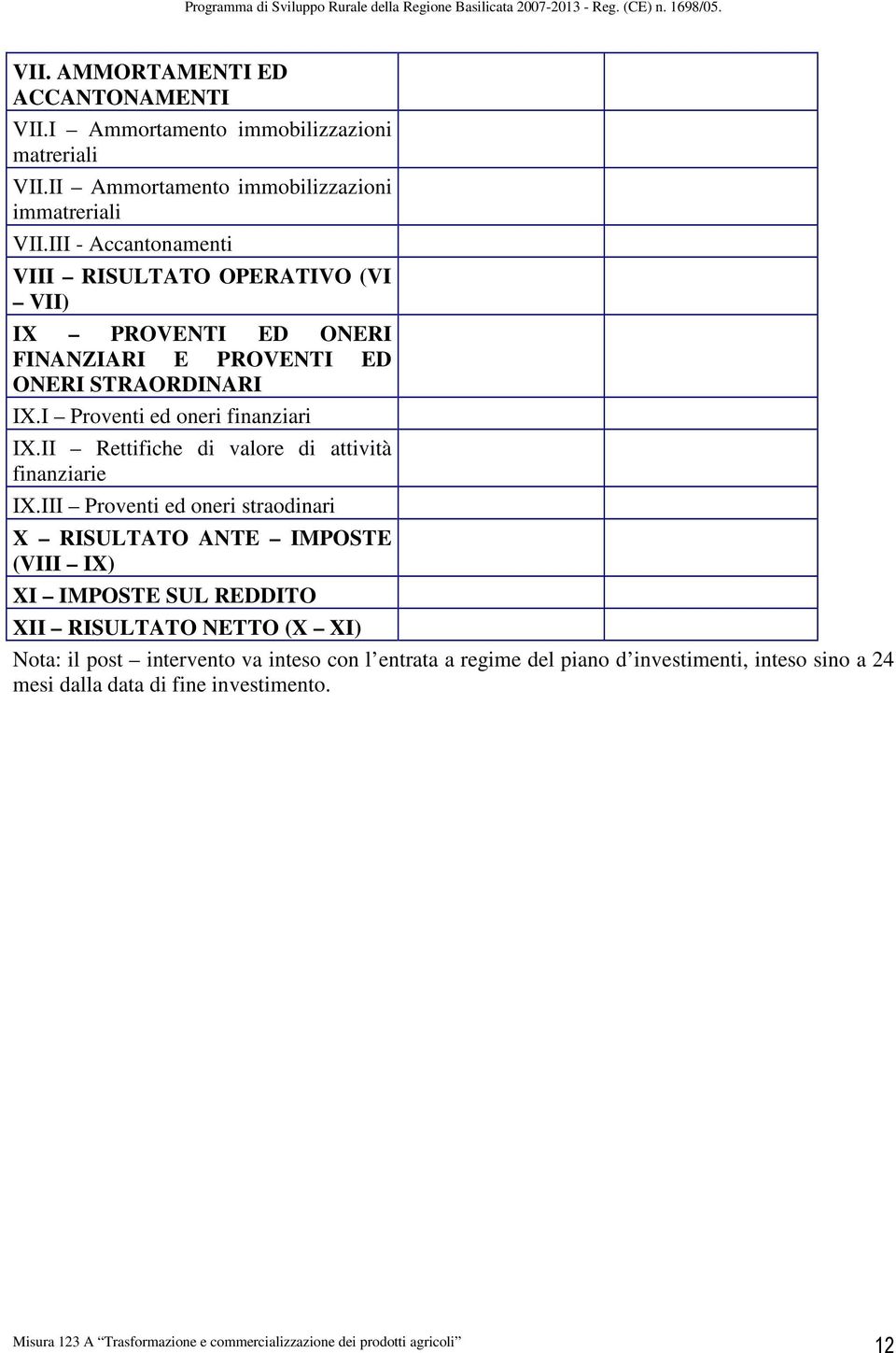 I Proventi ed oneri finanziari IX.II Rettifiche di valore di attività finanziarie IX.