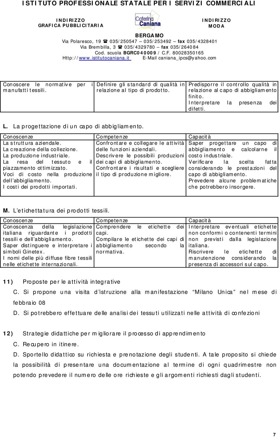 Confrontare e collegare le attività Saper progettare un capo di La creazione della collezione. delle funzioni aziendali. abbigliamento e calcolarne il La produzione industriale.