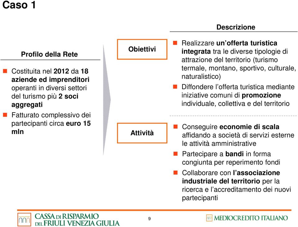 naturalistico) Diffondere l offerta turistica mediante iniziative comuni di promozione individuale, collettiva e del territorio Conseguire economie di scala affidando a società di servizi