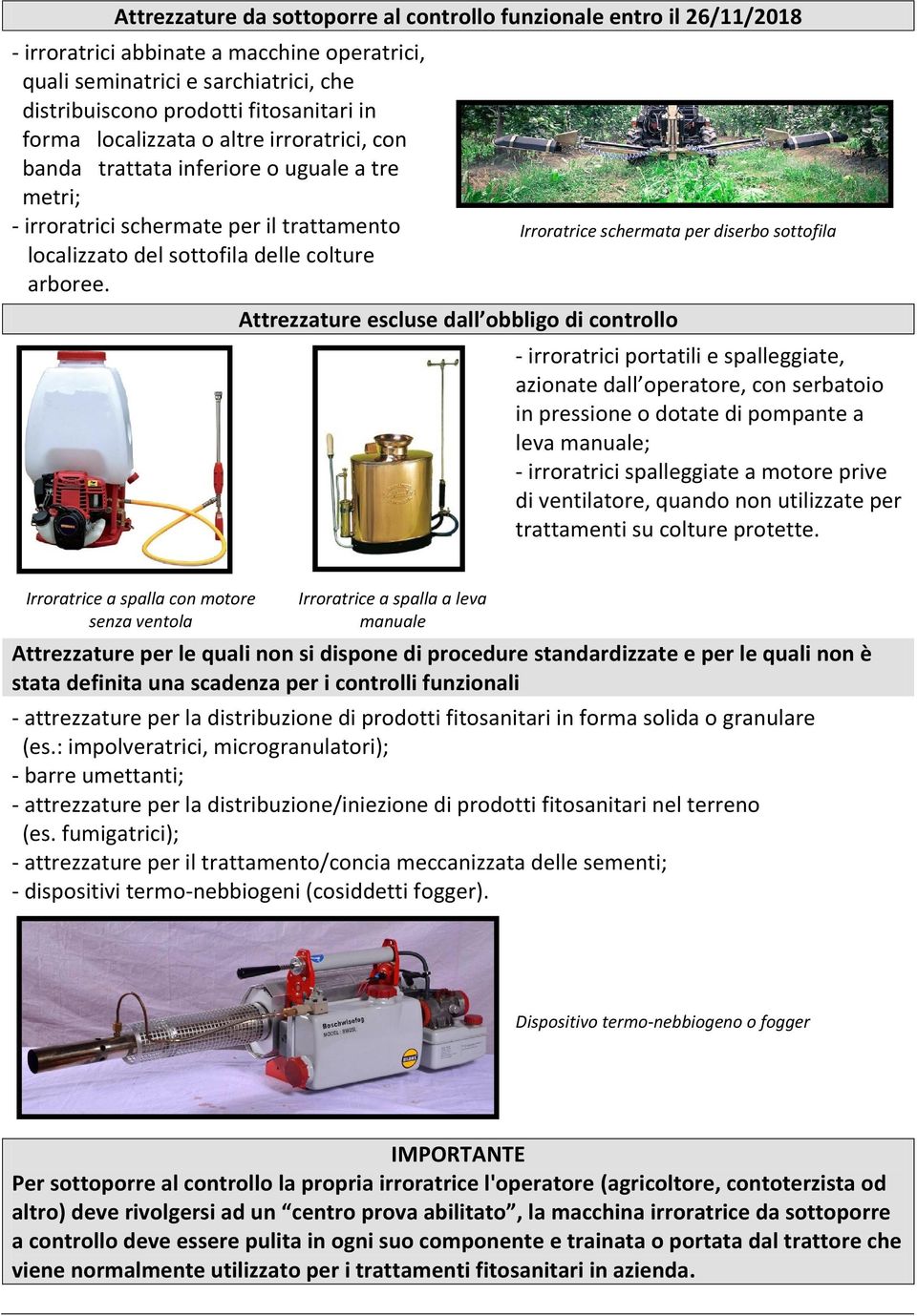 Irroratrice schermata per diserbo sottofila Attrezzature escluse dall obbligo di controllo - irroratrici portatili e spalleggiate, azionate dall operatore, con serbatoio in pressione o dotate di