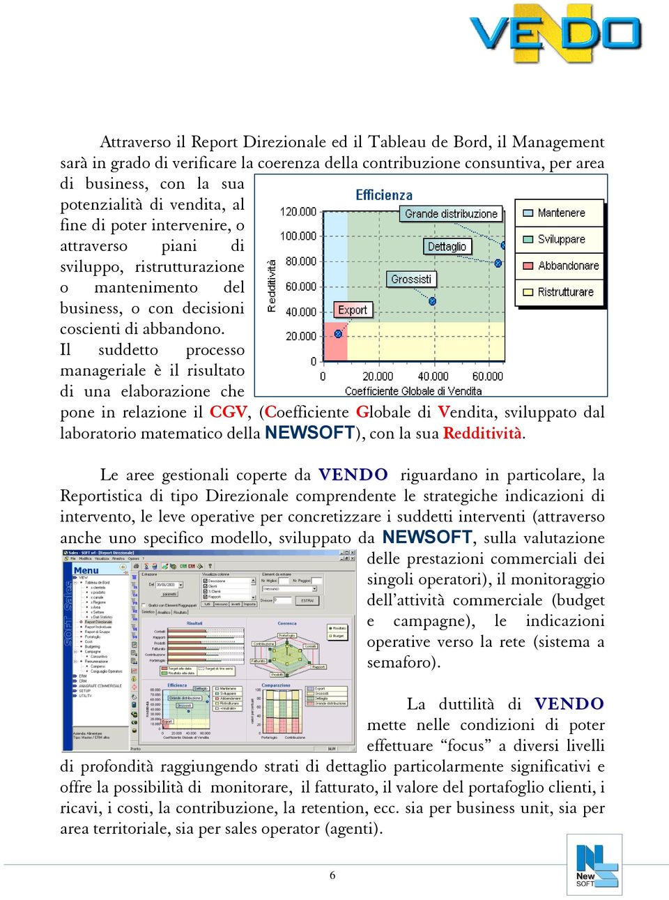 Il suddetto processo manageriale è il risultato di una elaborazione che pone in relazione il CGV, (Coefficiente Globale di Vendita, sviluppato dal laboratorio matematico della NEWSOFT), con la sua