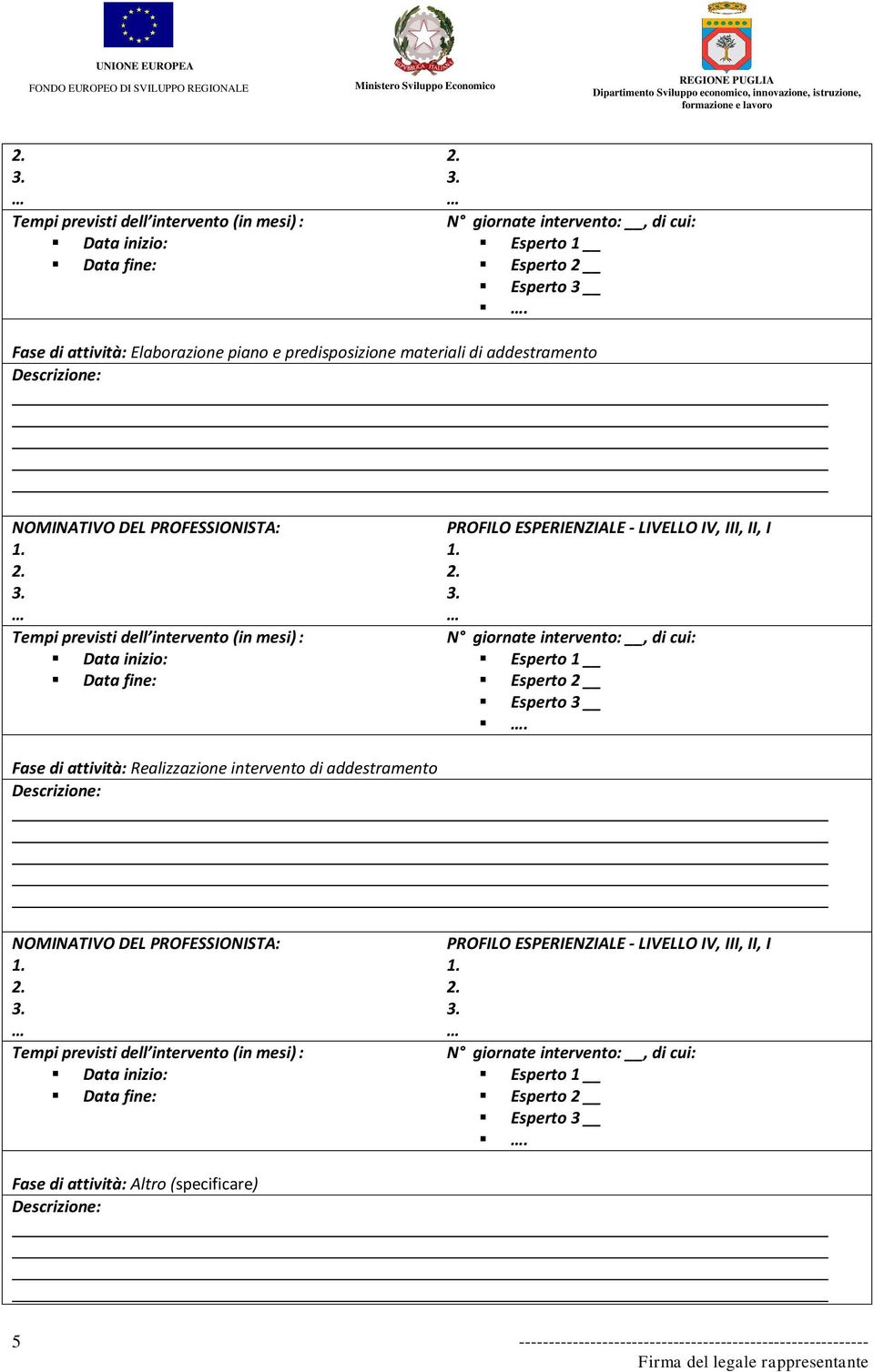 Fase di attività: Elaborazione piano e predisposizione materiali di addestramento Tempi previsti dell 