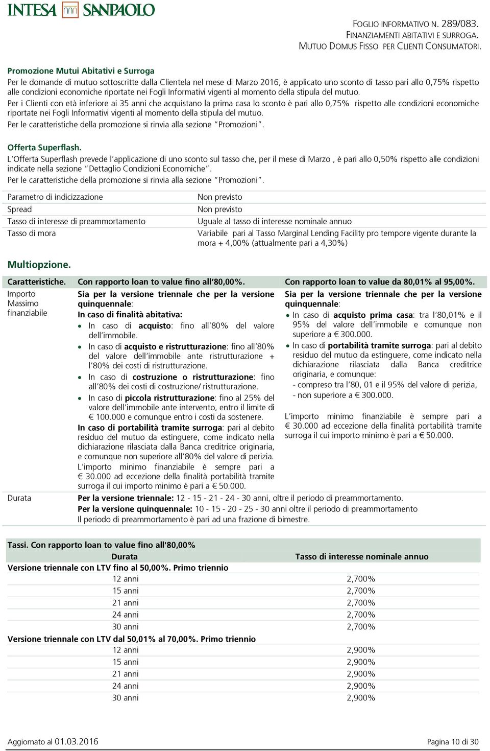 riportate nei Fogli Informativi vigenti al momento della stipula del mutuo.