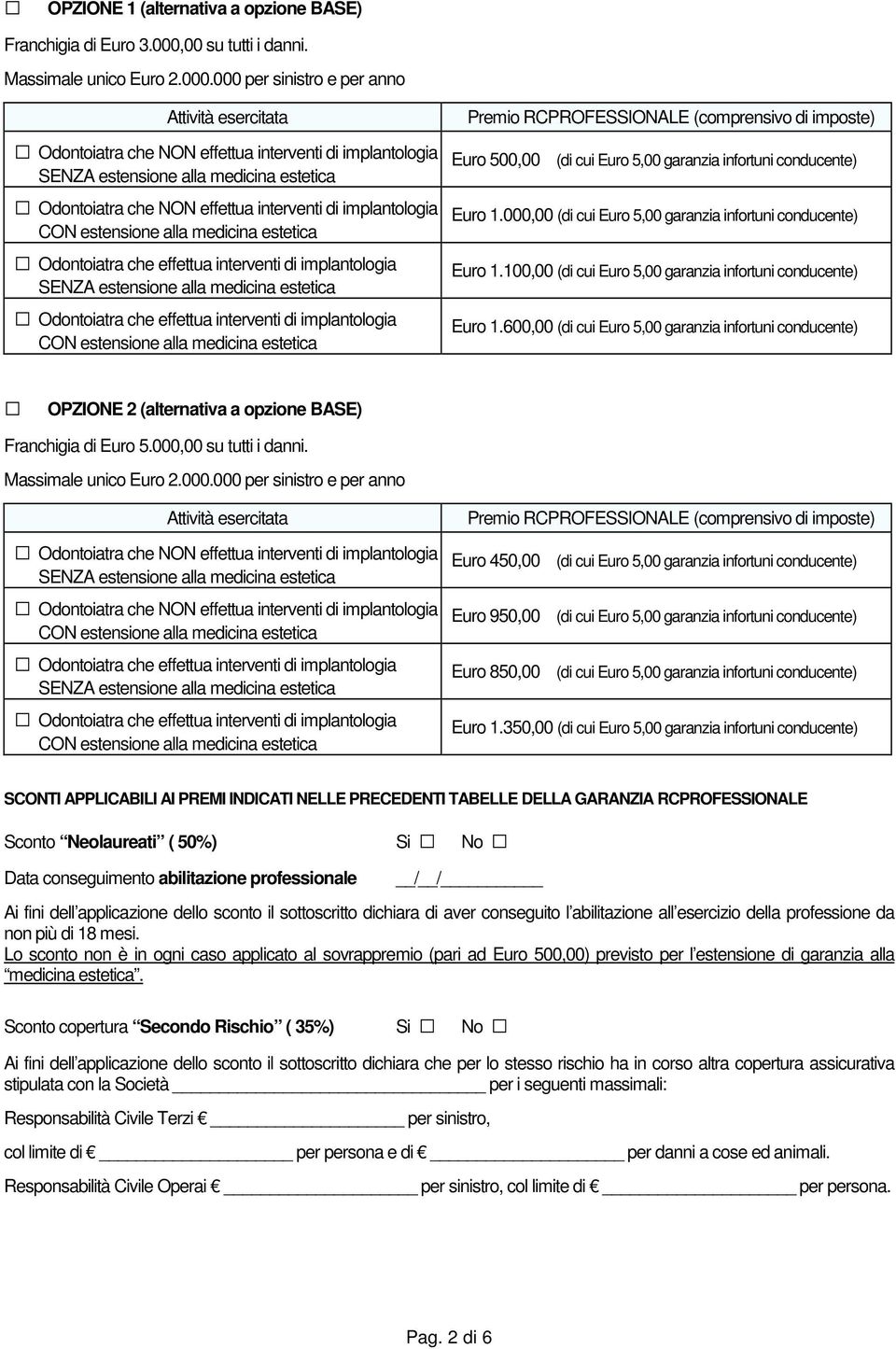 000,00 (di cui Euro 5,00 garanzia infortuni conducente) Euro 1.100,00 (di cui Euro 5,00 garanzia infortuni conducente) Euro 1.