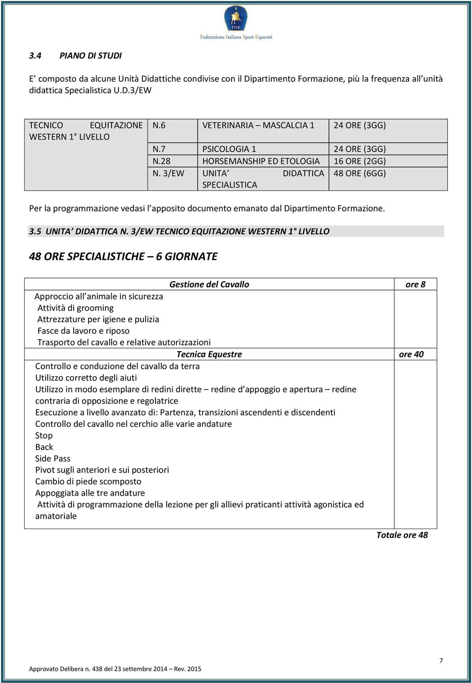 3/EW UNITA DIDATTICA 48 ORE (6GG) SPECIALISTICA Per la programmazione vedasi l apposito documento emanato dal Dipartimento Formazione. 3.5 UNITA DIDATTICA N.