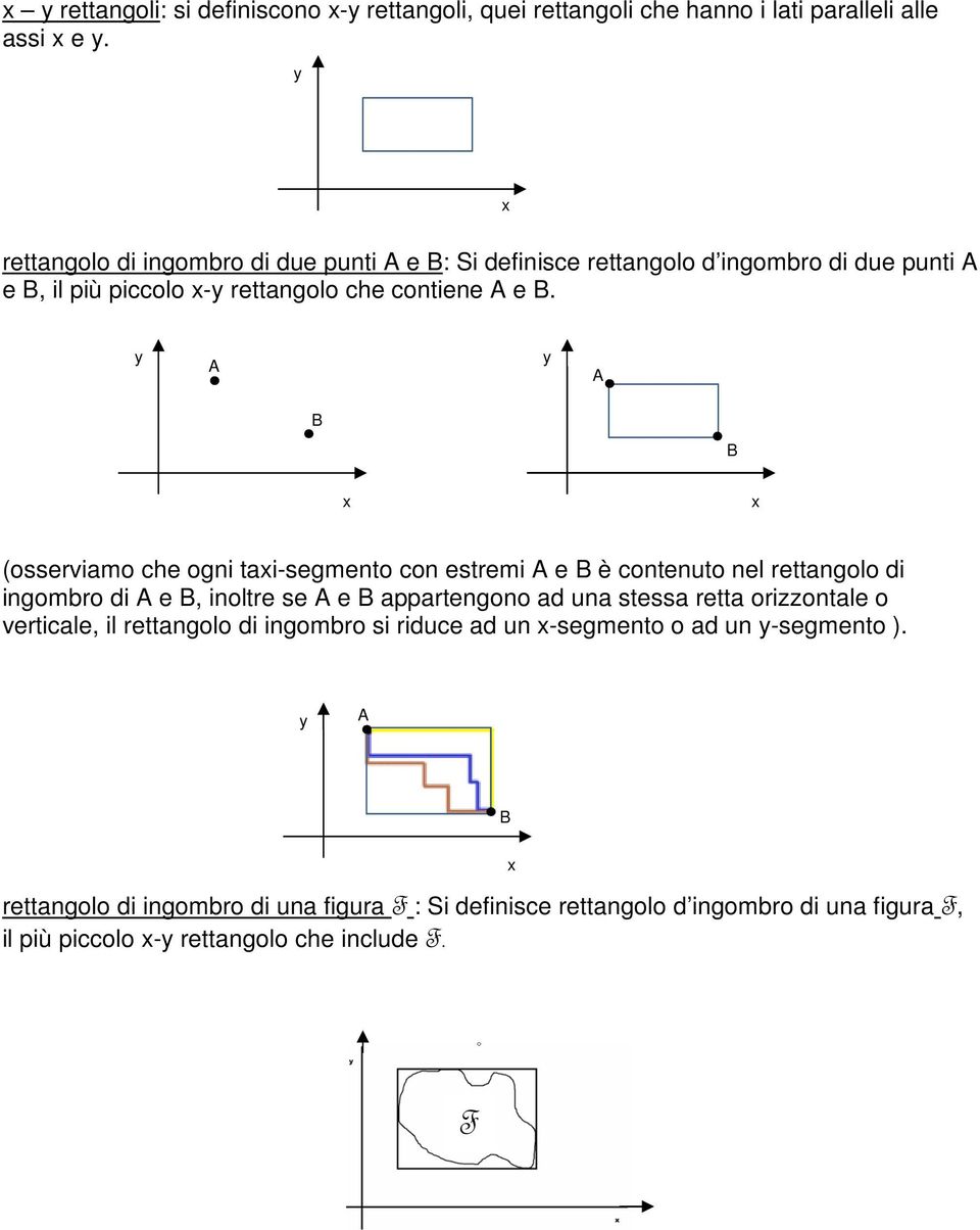 A A B B (osserviamo che ogni tai-segmento con estremi A e B è contenuto nel rettangolo di ingombro di A e B, inoltre se A e B appartengono ad una stessa retta