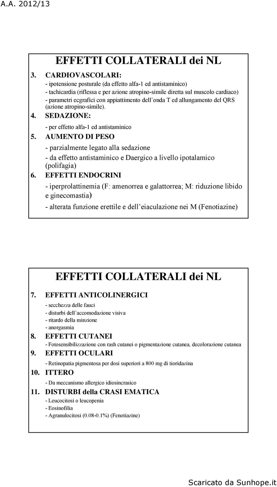 appiattimento dell onda T ed allungamento del QRS (azione atropino-simile). 4. SEDAZIONE: - per effetto alfa-1 ed antistaminico 5.