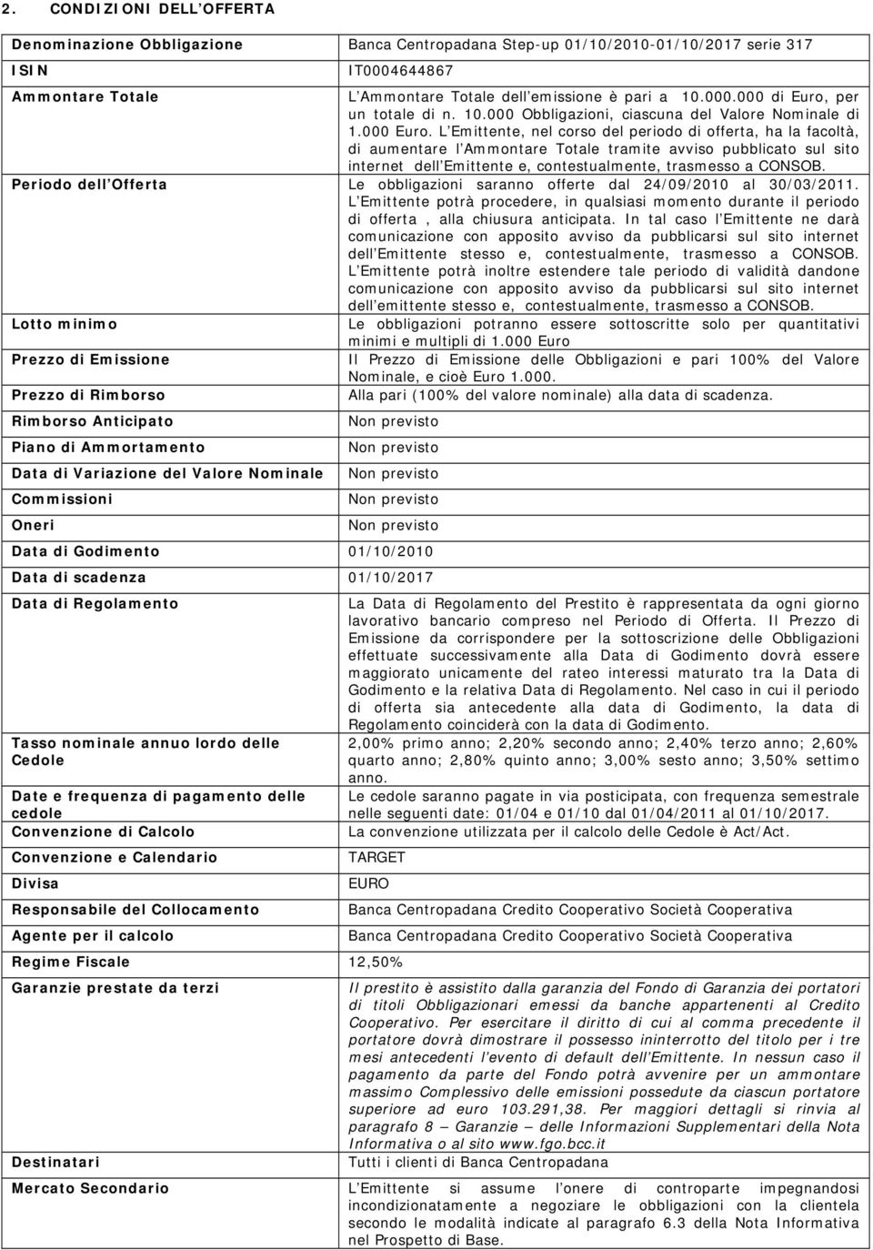 L Emittente, nel corso del periodo di offerta, ha la facoltà, di aumentare l Ammontare Totale tramite avviso pubblicato sul sito internet dell Emittente e, contestualmente, trasmesso a CONSOB.