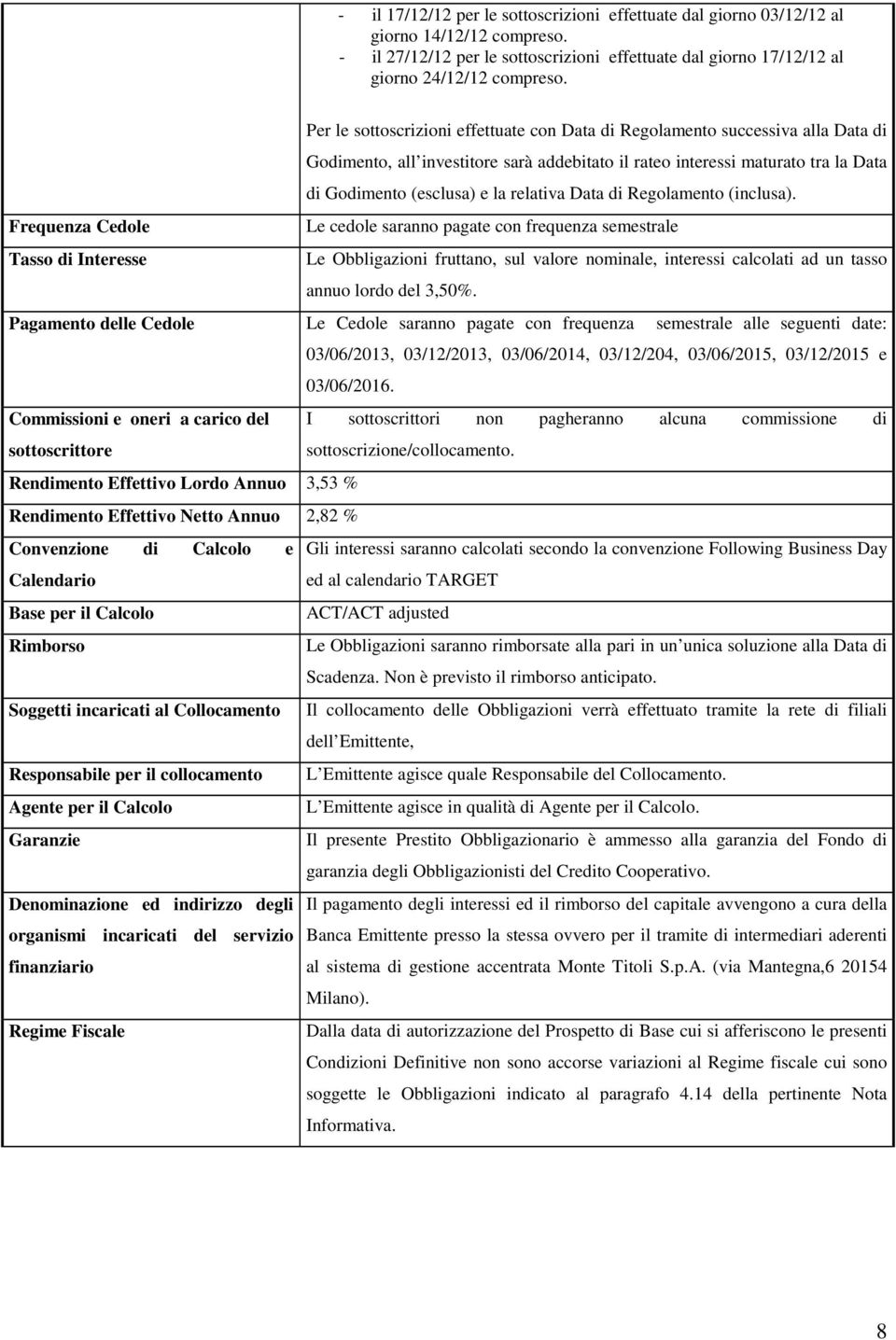 relativa Data di Regolamento (inclusa).