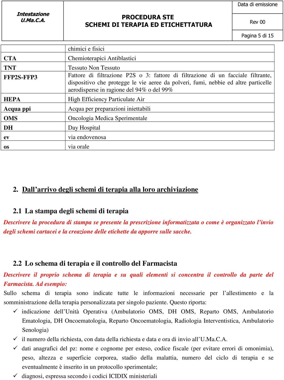 iniettabili Oncologia Medica Sperimentale Day Hospital via endovenosa via orale 2. Dall arrivo degli schemi di terapia alla loro archiviazione 2.