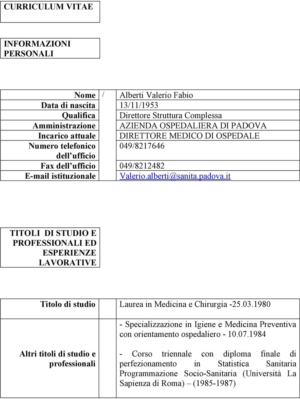 it TITOLI DI STUDIO E PROFESSIONALI ED ESPERIENZE LAVORATIVE Titolo di studio Laurea in Medicina e Chirurgia -25.03.