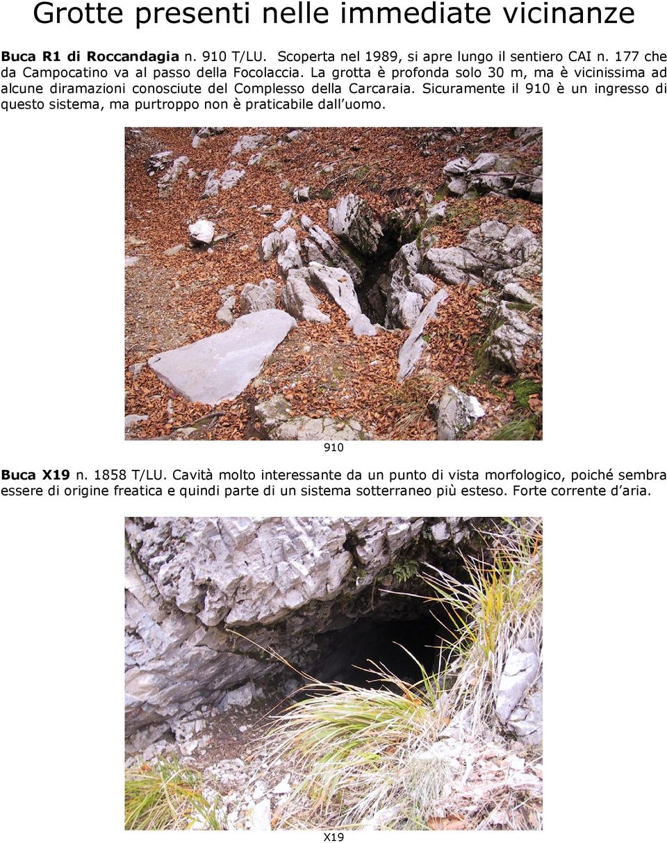 La grotta è profonda solo 30 m, ma è vicinissima ad alcune diramazioni conosciute del Complesso della Carcaraia.