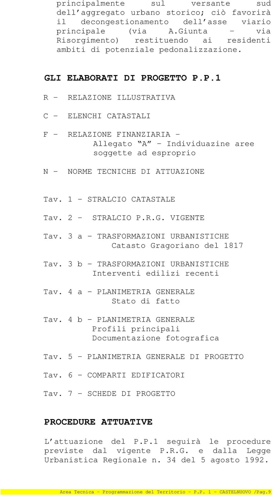 OGETTO P.P.1 R - RELAZIONE ILLUSTRATIVA C - ELENCHI CATASTALI F - RELAZIONE FINANZIARIA - Allegato A Individuazine aree soggette ad esproprio N - NORME TECNICHE DI ATTUAZIONE Tav.