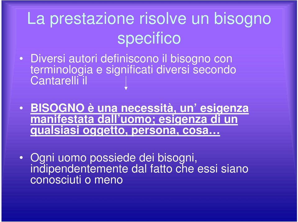 esigenza manifestata dall uomo; esigenza di un qualsiasi oggetto, persona, cosa Ogni