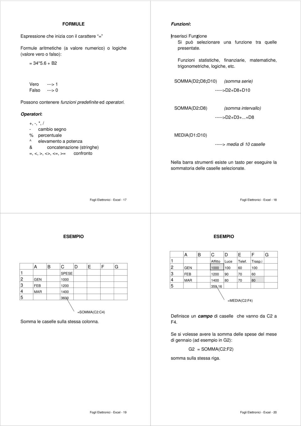 Vero ---> Falso ---> 0 SOMMA(D;D8;D0) (somma serie) ----->D+D8+D0 Possono contenere funzioni predefinite ed operatori.