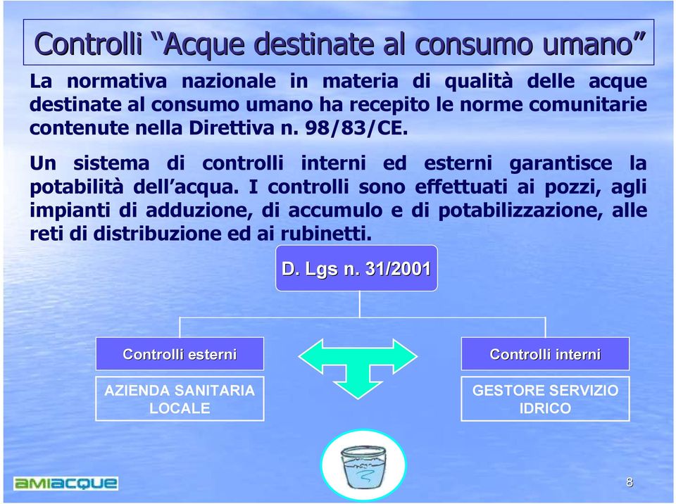 Un sistema di controlli interni ed esterni garantisce la potabilità dell acqua.