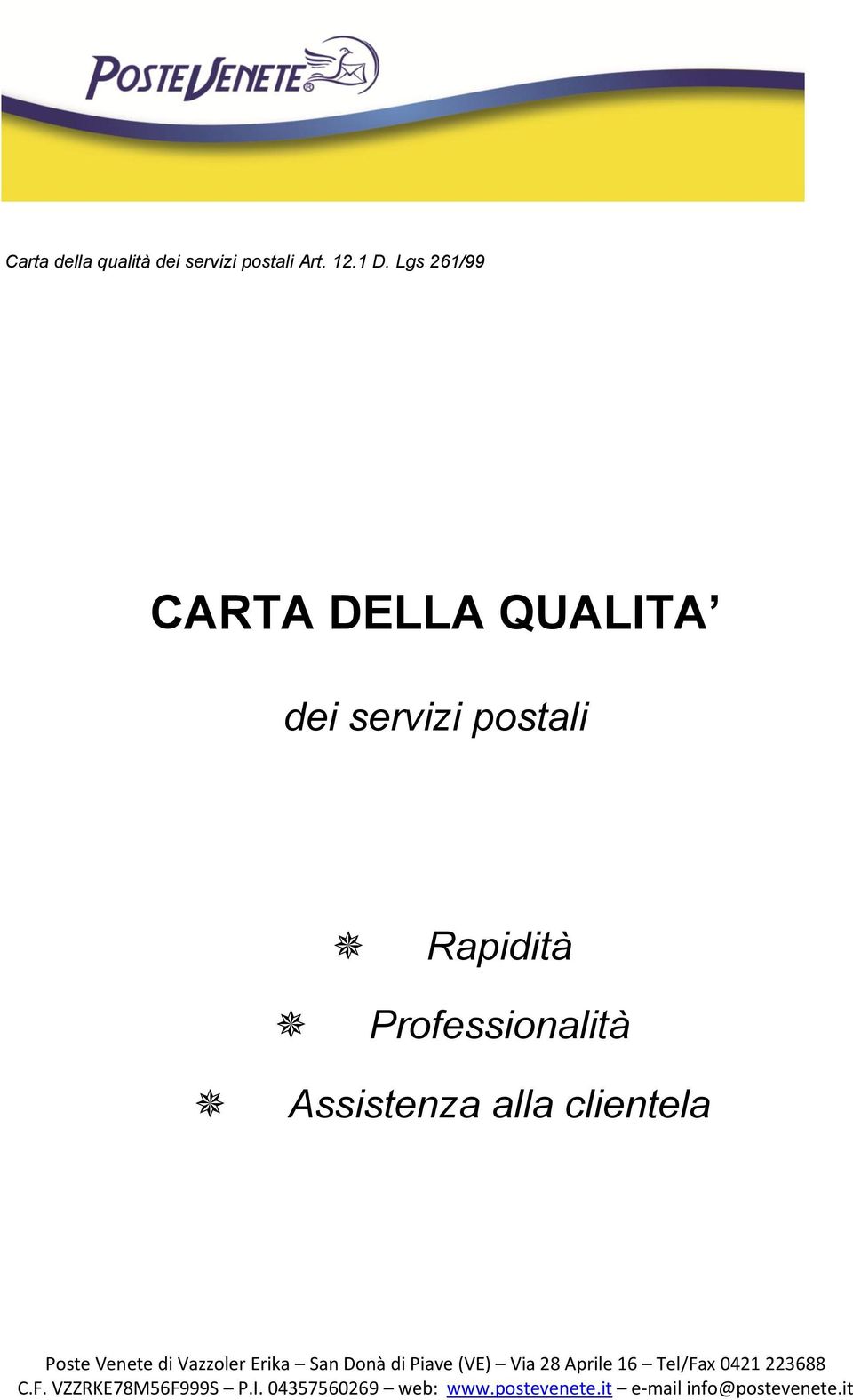 Lgs 261/99 CARTA DELLA QUALITA dei