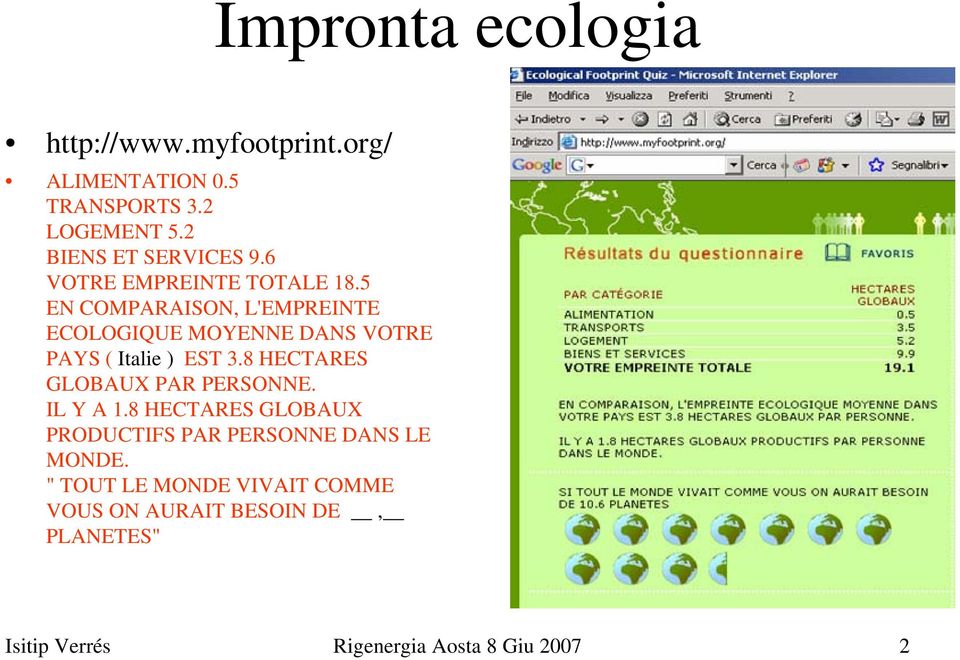 5 EN COMPARAISON, L'EMPREINTE ECOLOGIQUE MOYENNE DANS VOTRE PAYS ( Italie ) EST 3.