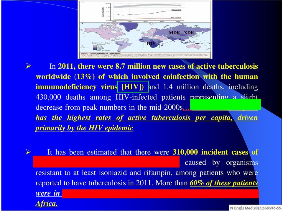 sub-saharan Africa has the highest rates of active tuberculosis per capita, driven primarily by the HIV epidemic It has been estimated that there were 310,000 incident cases of