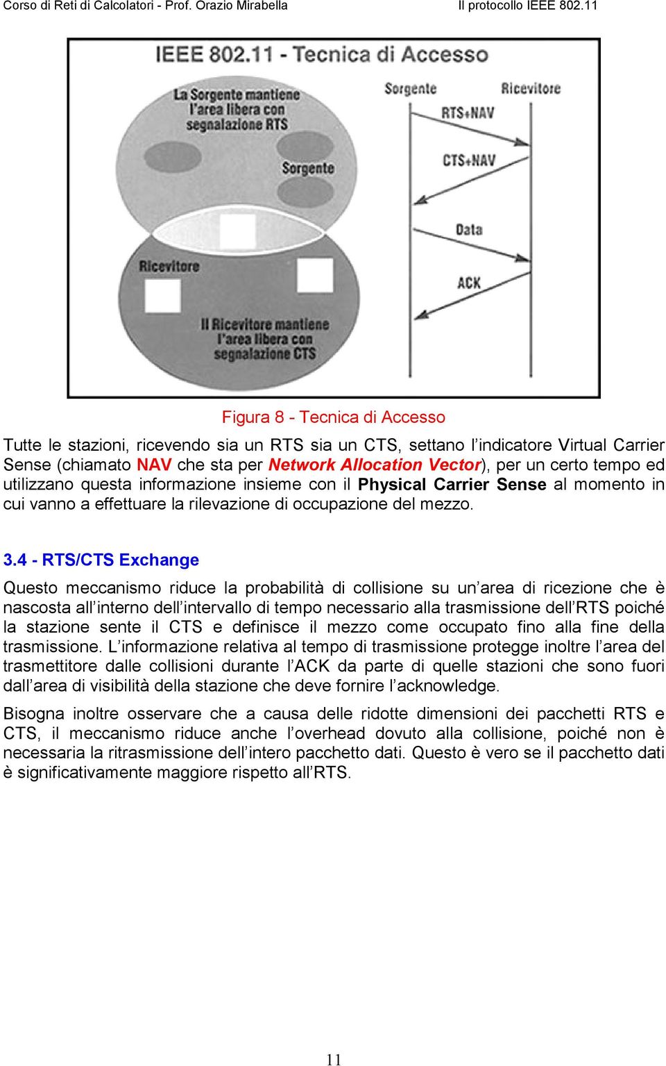 4 - RTS/CTS Exchange Questo meccanismo riduce la probabilità di collisione su un area di ricezione che è nascosta all interno dell intervallo di tempo necessario alla trasmissione dell RTS poiché la