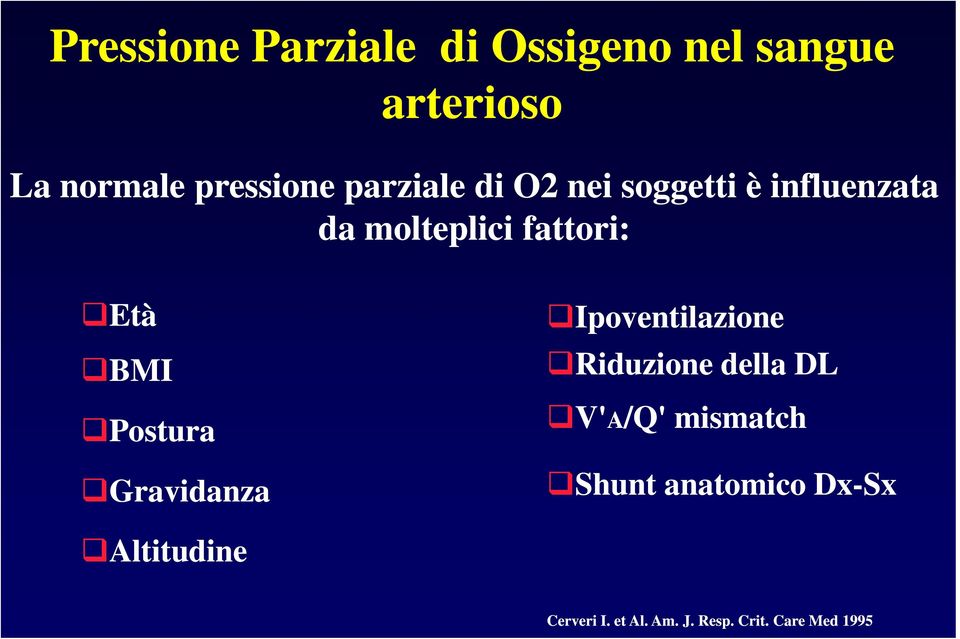 Postura Gravidanza Ipoventilazione Riduzione della DL V'A/Q' mismatch