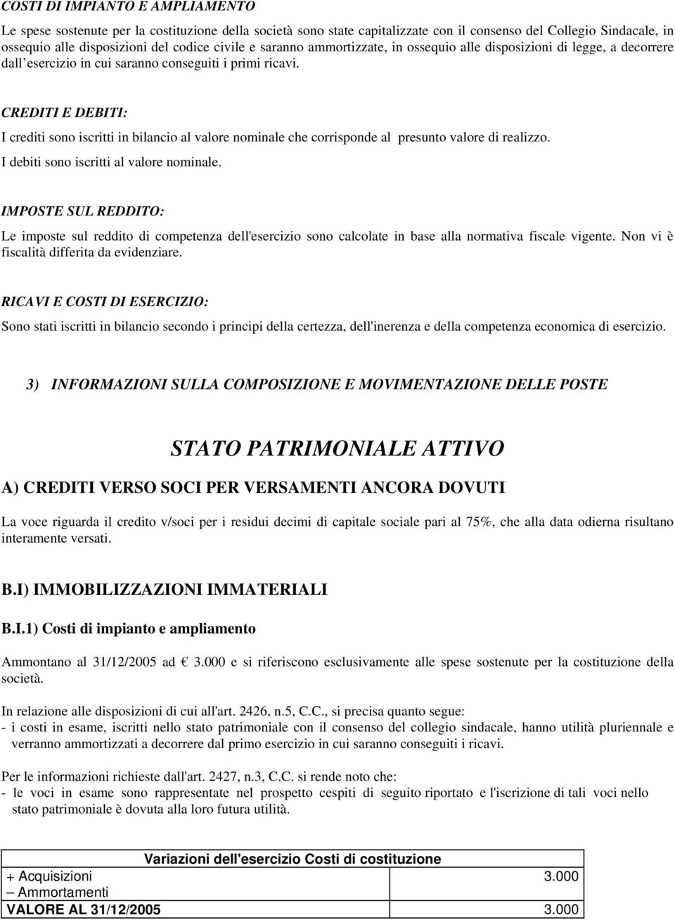 CREDITI E DEBITI: I crediti sono iscritti in bilancio al valore nominale che corrisponde al presunto valore di realizzo. I debiti sono iscritti al valore nominale.