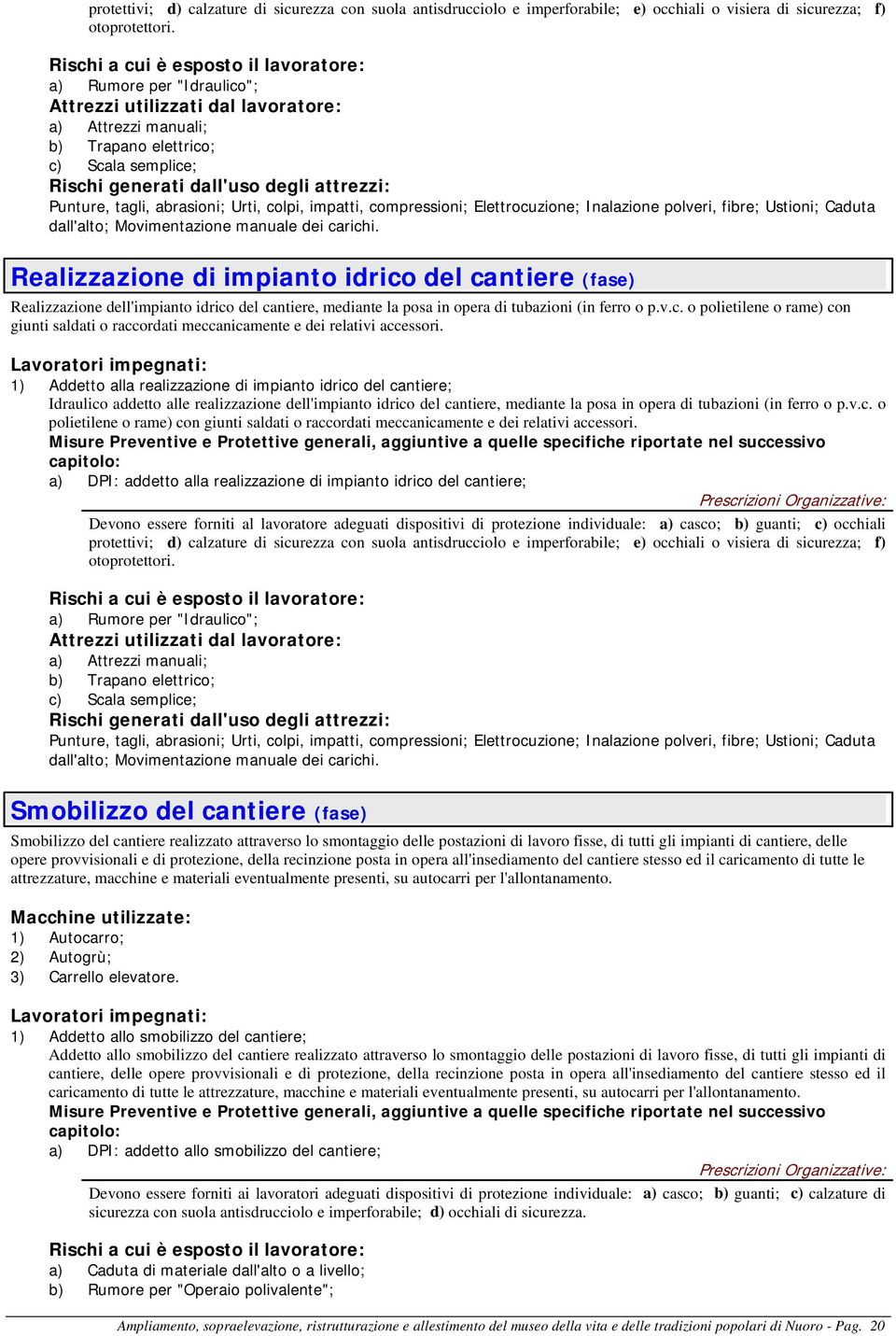 Elettrocuzione; Inalazione polveri, fibre; Ustioni; Caduta dall'alto; Movimentazione manuale dei carichi.