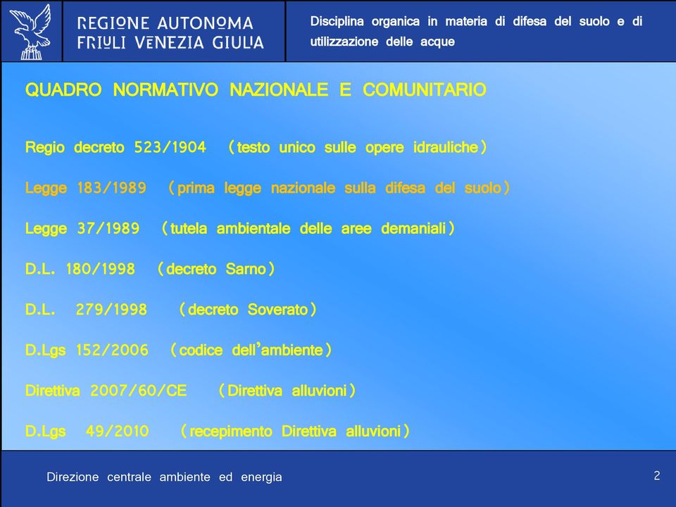 aree demaniali) D.L. 180/1998 (decreto Sarno) D.L. 279/1998 (decreto Soverato) D.