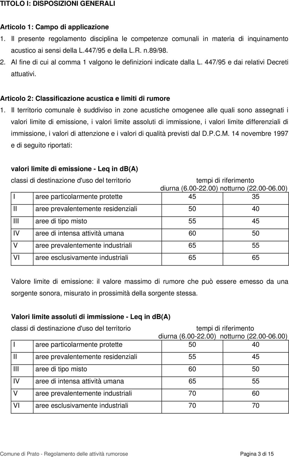 Il territorio comunale è suddiviso in zone acustiche omogenee alle quali sono assegnati i valori limite di emissione, i valori limite assoluti di immissione, i valori limite differenziali di