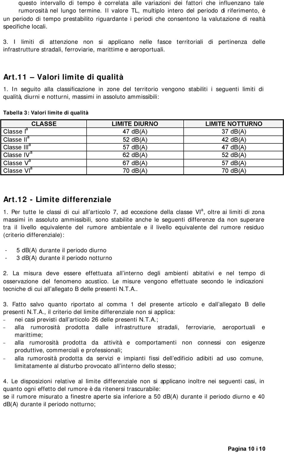 I limiti di attenzione non si applicano nelle fasce territoriali di pertinenza delle infrastrutture stradali, ferroviarie, marittime e aeroportuali. Art.11 Valori limite di qualità 1.