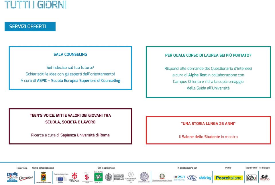 A cura di ASPIC Scuola Europea Superiore di Counseling Rispondi alle domande del Questionario d interessi a cura di Alpha Test in