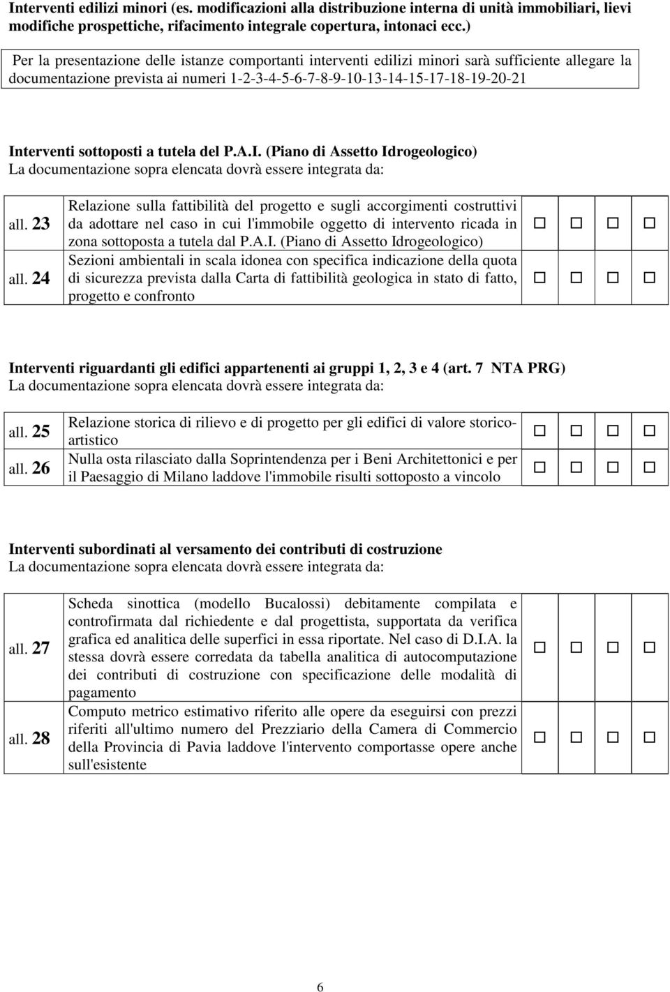 sottoposti a tutela del P.A.I. (Piano di Assetto Idrogeologico) La documentazione sopra elencata dovrà essere integrata da: all. 23 all.