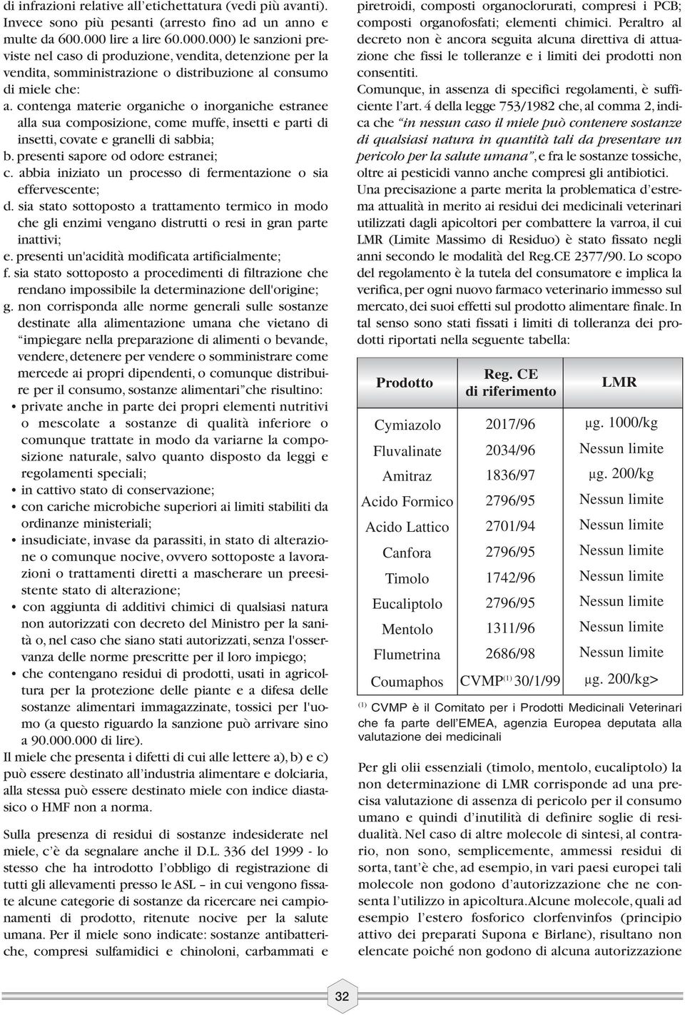 contenga materie organiche o inorganiche estranee alla sua composizione, come muffe, insetti e parti di insetti, covate e granelli di sabbia; b. presenti sapore od odore estranei; c.