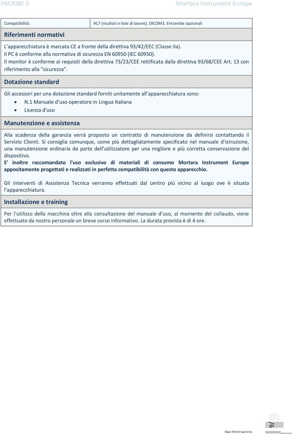 13 con riferimento alla "sicurezza". Dotazione standard Gli accessori per una dotazione standard forniti unitamente all apparecchiatura sono: N.