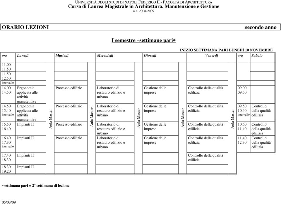 50 Impianti II Impianti II 09.00 10.