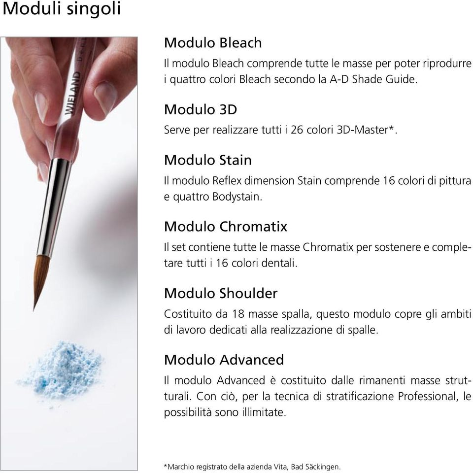 Modulo Chromatix Il set contiene tutte le masse Chromatix per sostenere e completare tutti i 16 colori dentali.