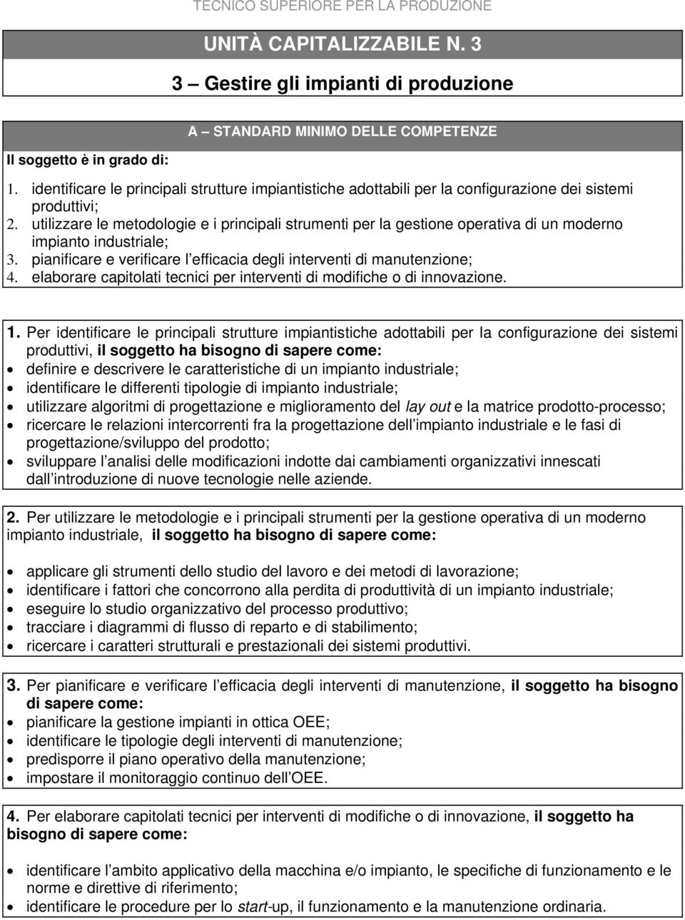 utilizzare le metodologie e i principali strumenti per la gestione operativa di un moderno impianto industriale; 3. pianificare e verificare l efficacia degli interventi di manutenzione; 4.